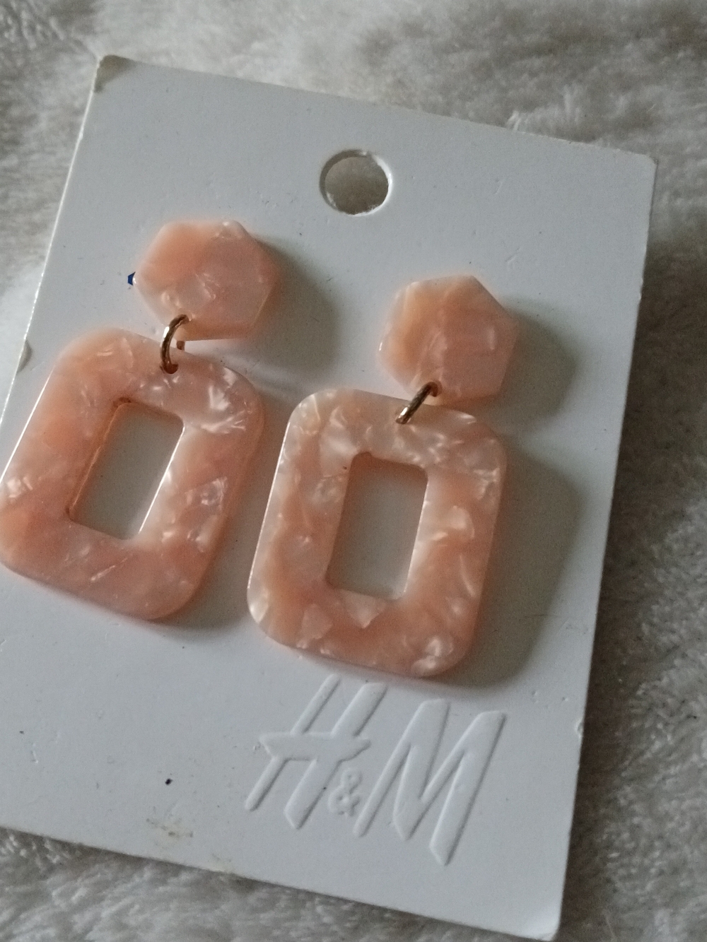 💲[5/20] H&M Marbled Peach Resin Geometric Drop Fashion Earrings NWT